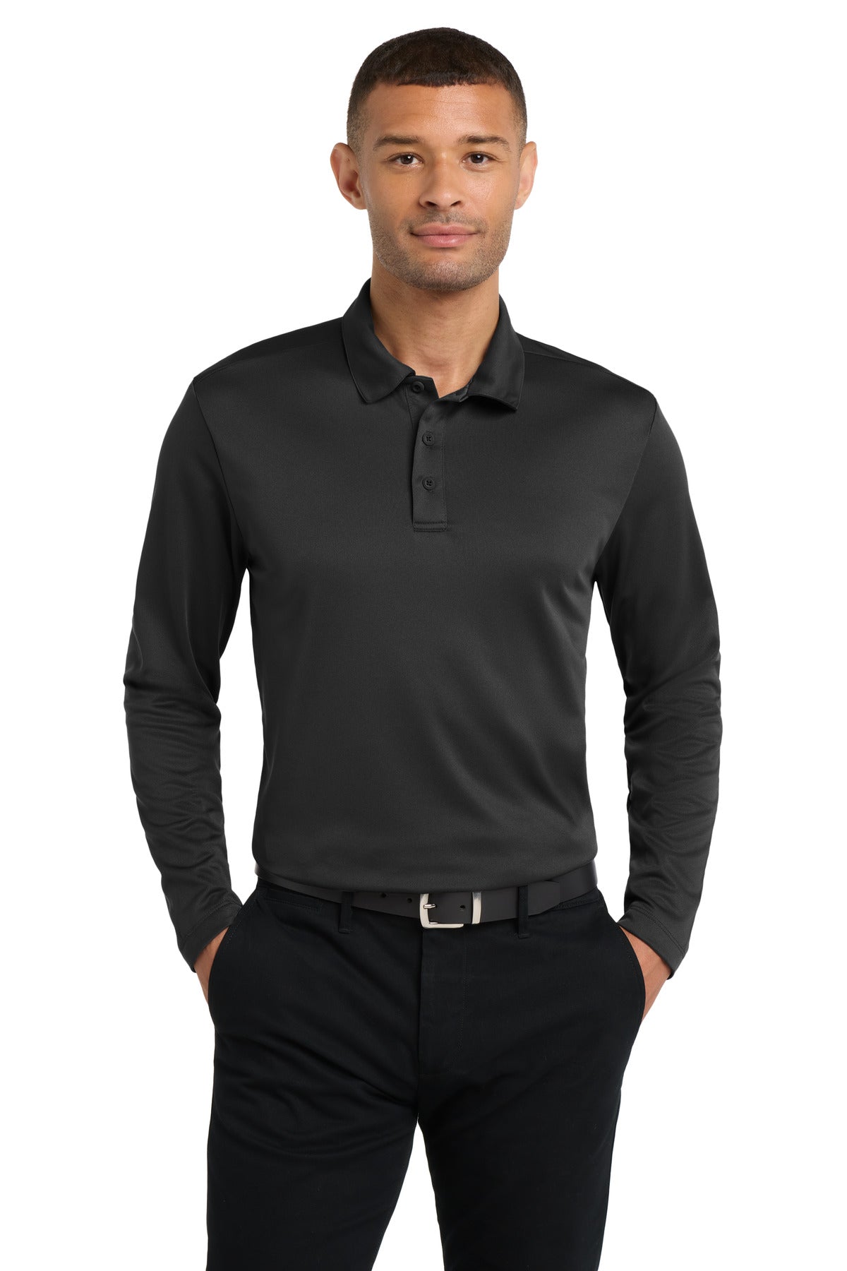 Port Authority Silk Touch Performance Long Sleeve Polo - Black