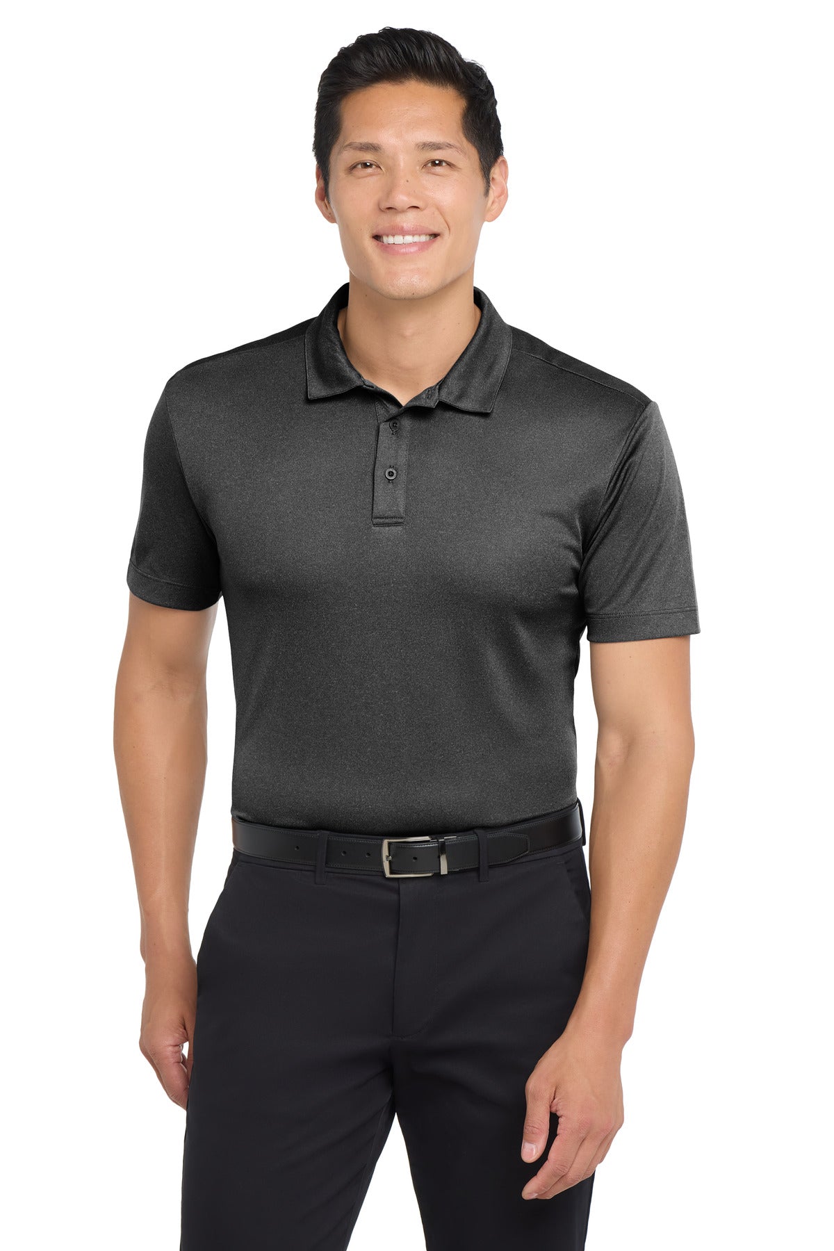 Port Authority  Heathered Silk Touch  Performance Polo - Black Heather