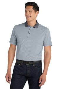 DISCONTINUED Port Authority Fine Stripe Performance Polo - White/ Shadow Grey