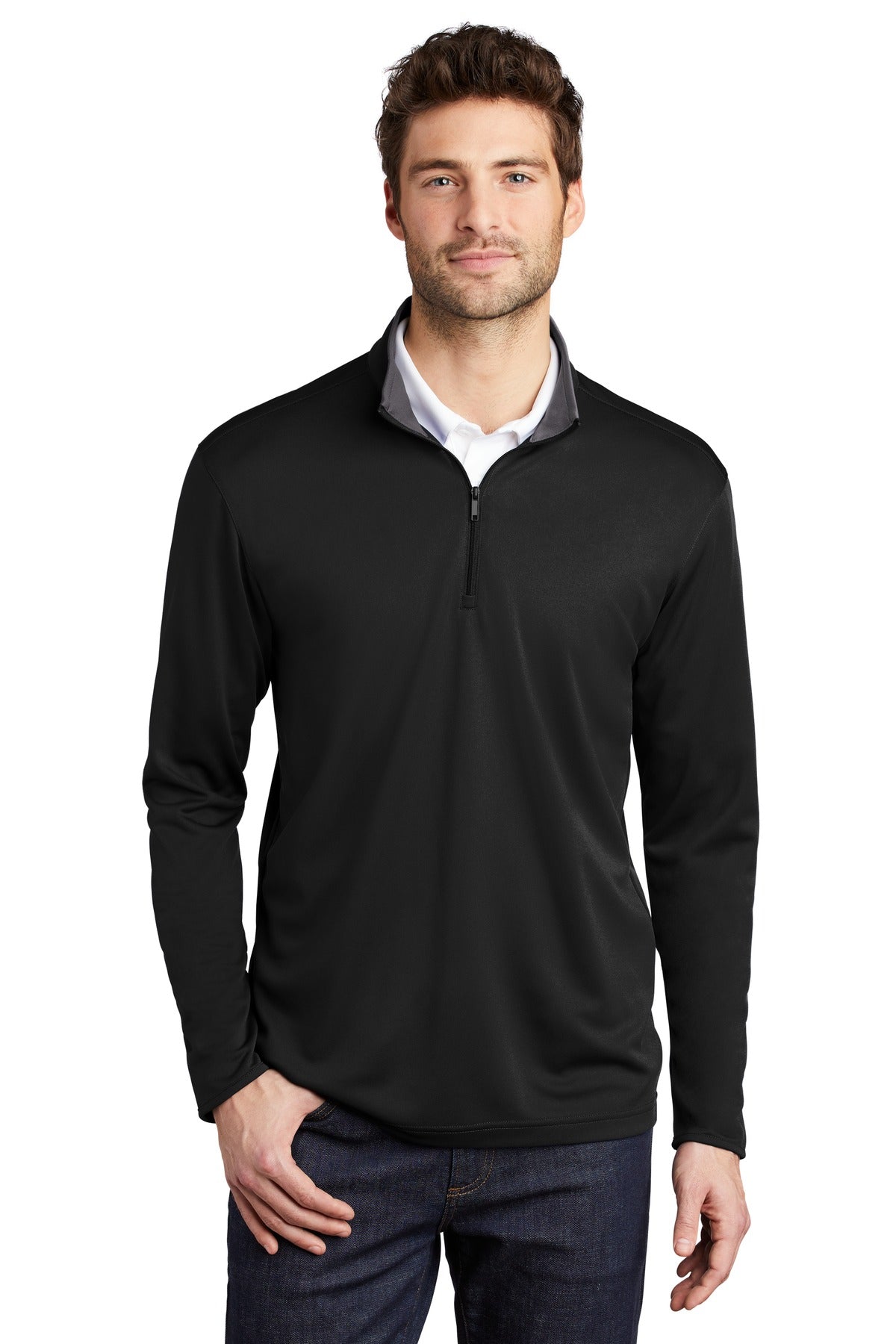 Port Authority  Silk Touch  Performance 1/4-Zip K584 - Black/ Steel Grey