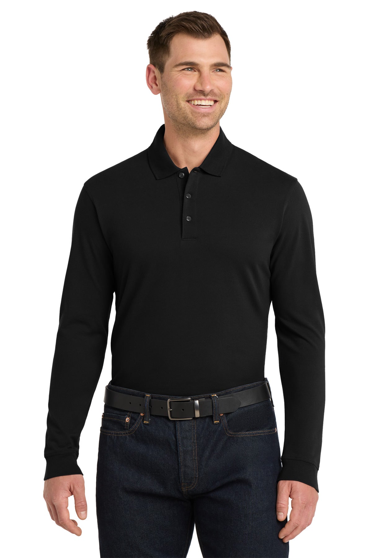 Port Authority EZCotton Long Sleeve Polo - Black