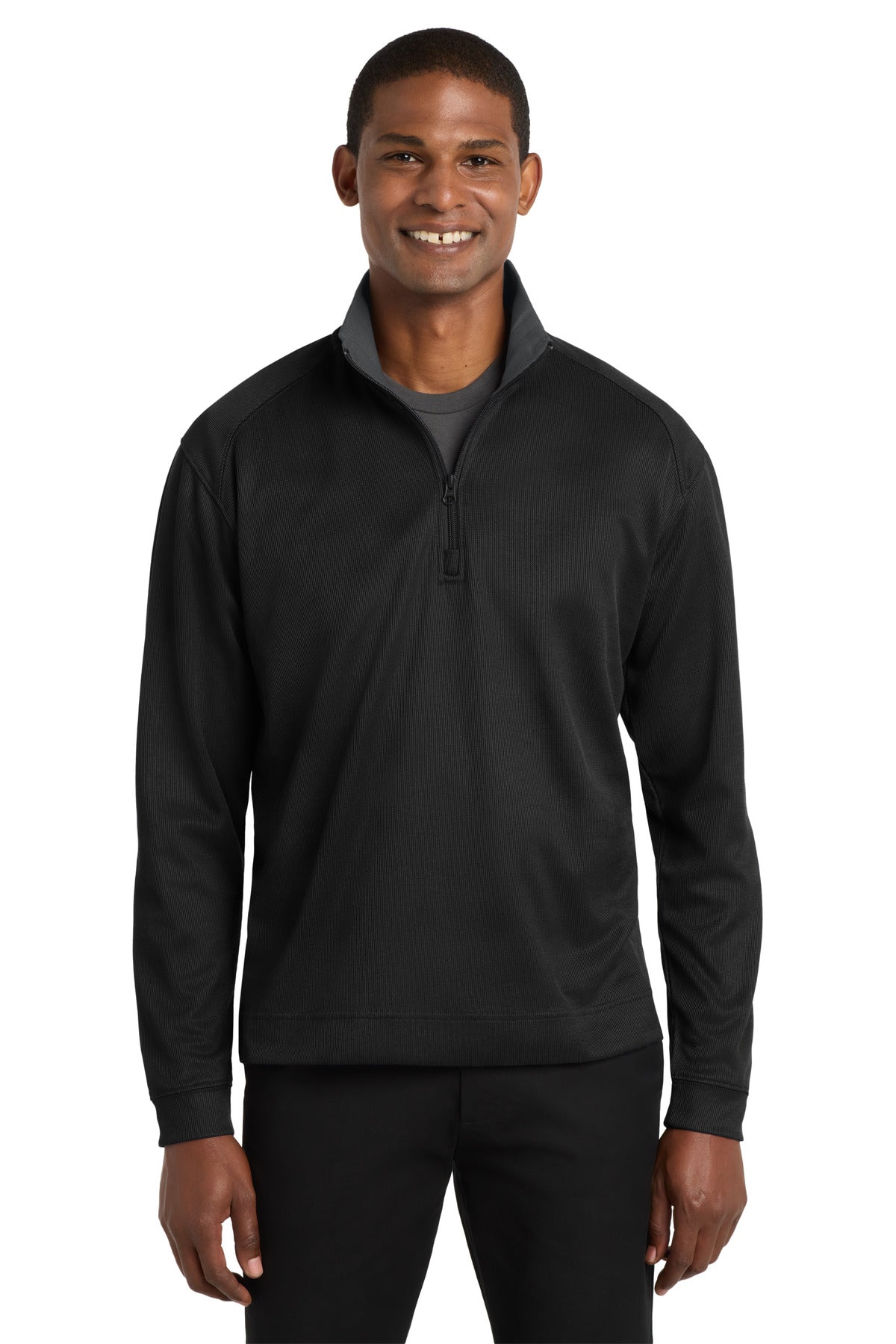 Port Authority Vertical Texture 1/4-Zip Pullover - Black/ Iron Grey