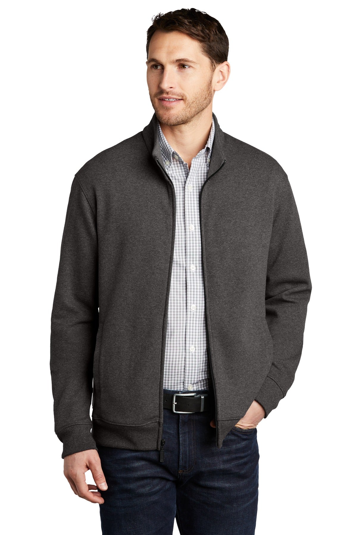 Port Authority  Interlock Full-Zip - Charcoal Heather/ Medium Heather Grey