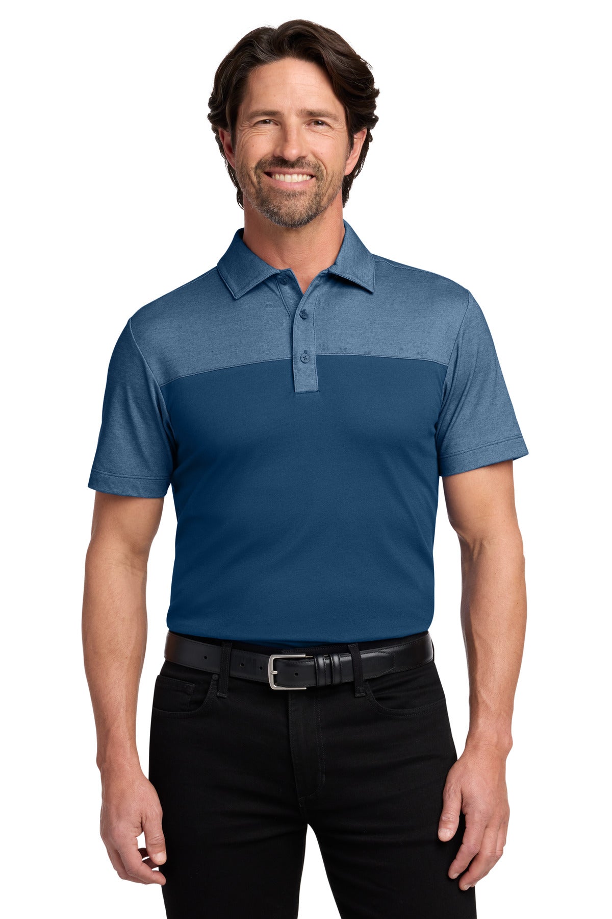 Port Authority Fine Pique Blend Blocked Polo K831 - Aegean Blue/ Aegean Blue Heather