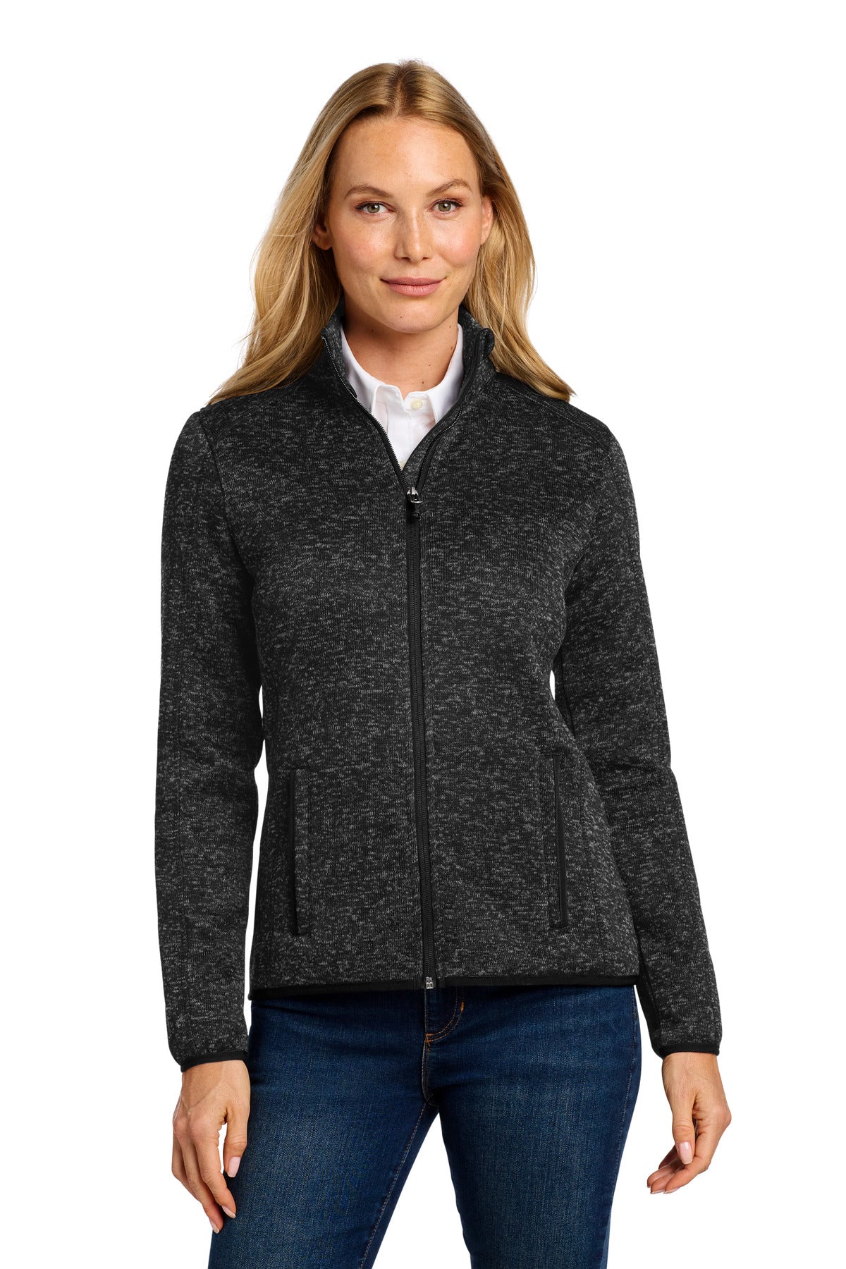 Port Authority Women's Sweater Fleece Jacket - Black Heather
