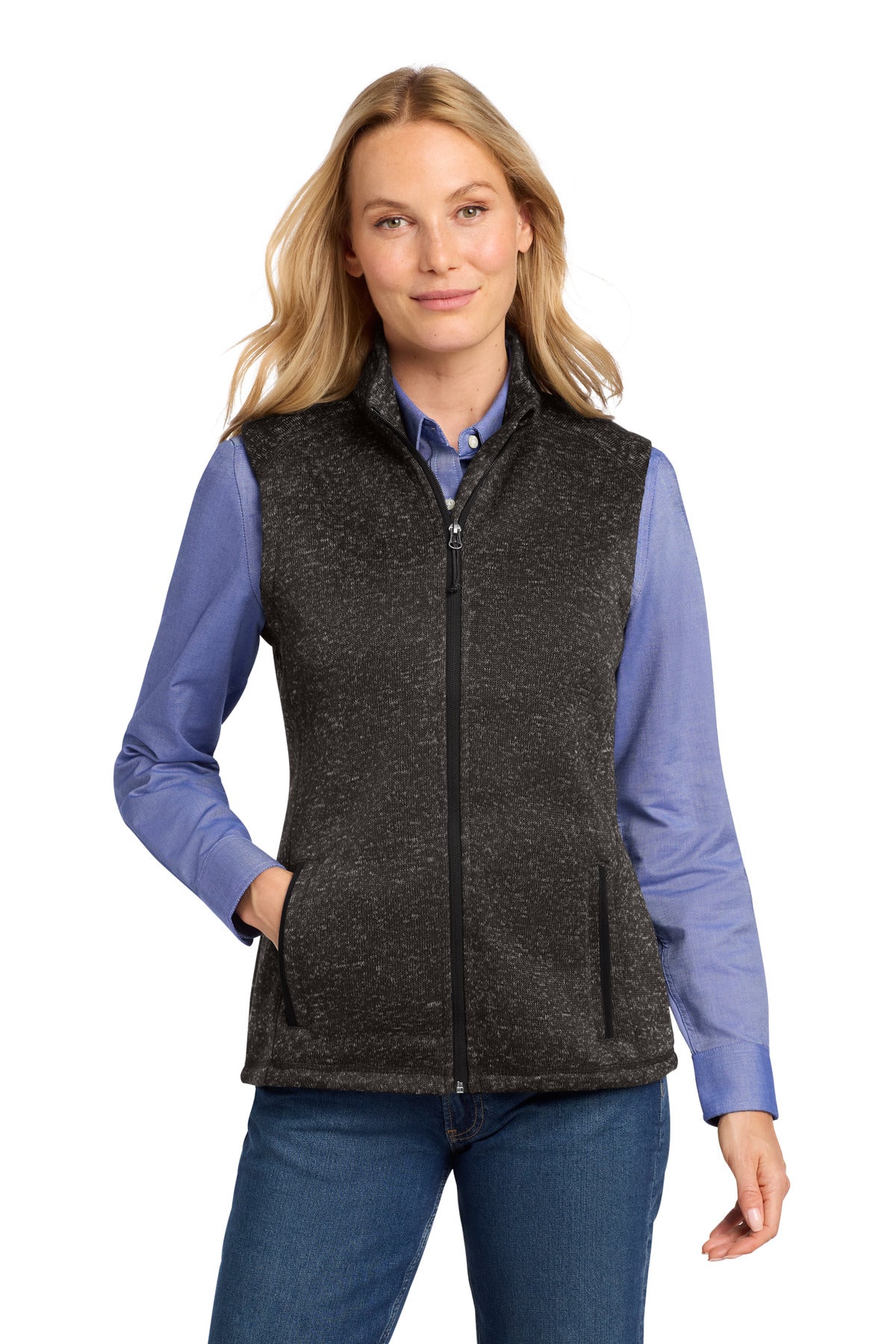 Port Authority  Women's Sweater Fleece Vest L236 - Black Heather
