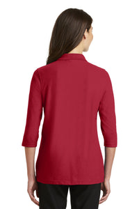 Port Authority Women's Silk Touch 3/4-Sleeve Polo - Red Back
