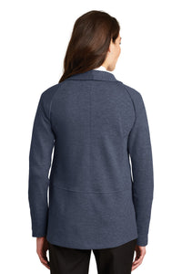 Port Authority Women's Interlock Cardigan - Estate Blue Heather/ Charcoal Heather Back
