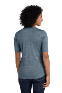 Port Authority  Women's Stretch Heather Open Neck Top  LK583 - Regatta Blue/ Gusty Grey Back
