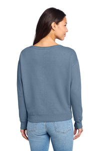Port & Co Women's Beach Wash Garment-Dyed V-Neck Sweatshirt LPC098V - Faded Denim Back