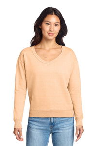 Port & Co Women's Beach Wash Garment-Dyed V-Neck Sweatshirt LPC098V - Peach
