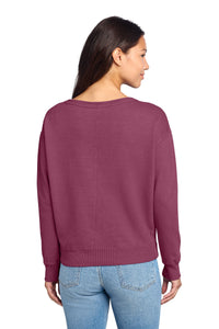 Port & Co Women's Beach Wash Garment-Dyed V-Neck Sweatshirt LPC098V - Vintage Raspberry Back