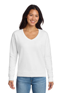Port & Co Women's Beach Wash Garment-Dyed V-Neck Sweatshirt LPC098V - White