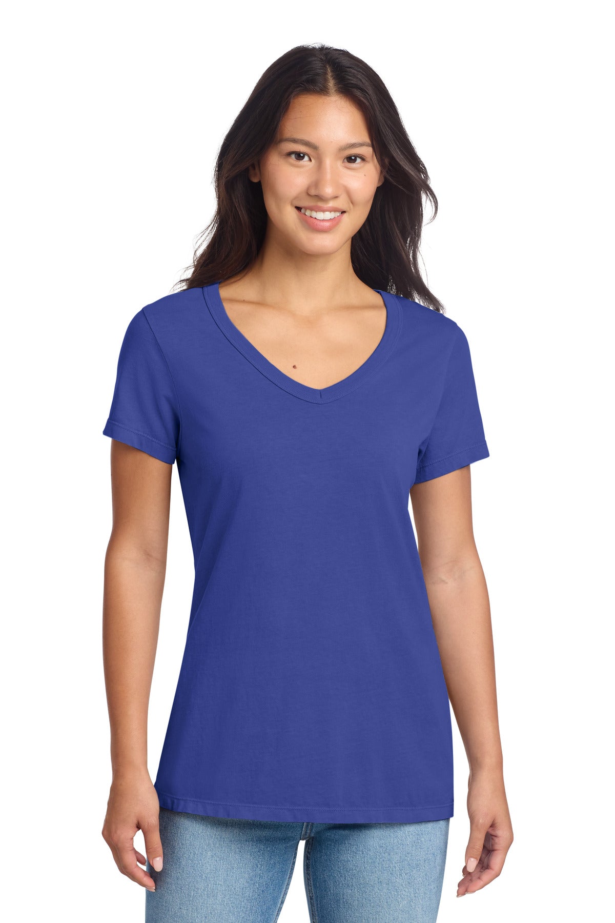 Port & Co Women's Beach Wash Garment-Dyed V-Neck Tee LPC099V - Blue Iris