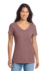 Port & Co Women's Beach Wash Garment-Dyed V-Neck Tee LPC099V - Nostalgia Rose