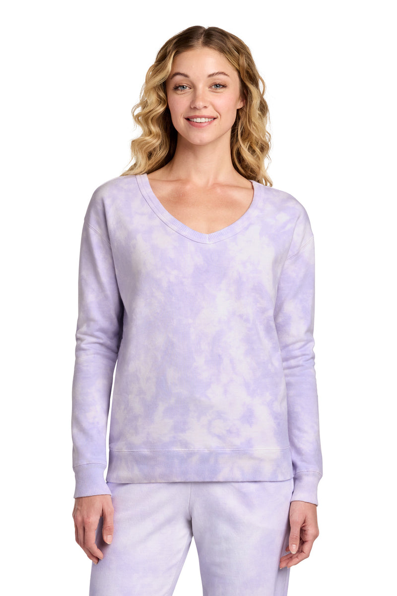Port & Co Women's Beach Wash Cloud Tie-Dye V-Neck Sweatshirt LPC140V