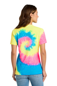 Port & Co Women's Tie-Dye V-Neck Tee - Neon Rainbow Back