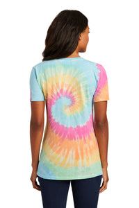 Port & Co Women's Tie-Dye V-Neck Tee - Pastel Rainbow Back