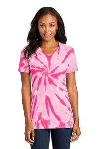 Port & Co Women's Tie-Dye V-Neck Tee - Pink