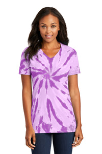 Port & Co Women's Tie-Dye V-Neck Tee - Purple