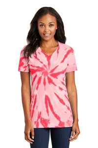 Port & Co Women's Tie-Dye V-Neck Tee - Red