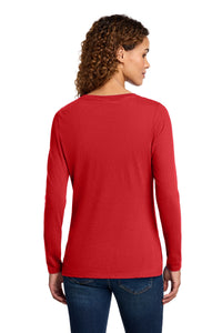 Port & Co Women's Long Sleeve Fan Favorite V-Neck Tee - Bright Red Back