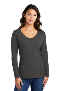 Port & Co Women's Long Sleeve Fan Favorite V-Neck Tee - Charcoal