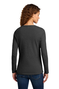 Port & Co Women's Long Sleeve Fan Favorite V-Neck Tee - Dark Heather Grey Back