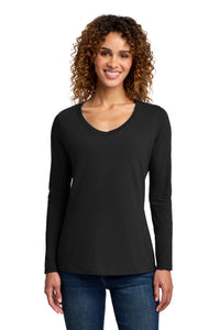 Port & Co Women's Long Sleeve Fan Favorite V-Neck Tee - Jet Black