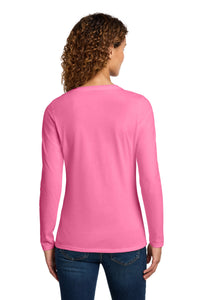 Port & Co Women's Long Sleeve Fan Favorite V-Neck Tee - New Pink Back