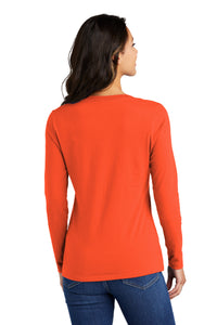 Port & Co Women's Long Sleeve Fan Favorite V-Neck Tee - Orange Back