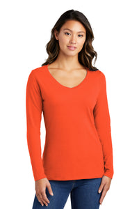 Port & Co Women's Long Sleeve Fan Favorite V-Neck Tee - Orange