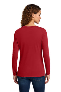 Port & Co Women's Long Sleeve Fan Favorite V-Neck Tee - Team Cardinal Back