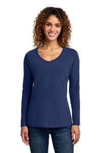 Port & Co Women's Long Sleeve Fan Favorite V-Neck Tee - Team Navy