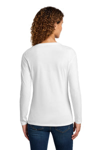 Port & Co Women's Long Sleeve Fan Favorite V-Neck Tee - White Back
