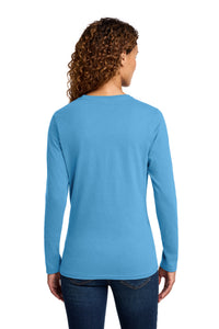 Port & Co Women's Long Sleeve Core Cotton Tee - Aquatic Blue Back