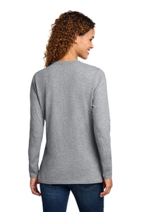 Port & Co Women's Long Sleeve Core Cotton Tee - Athletic Heather Back