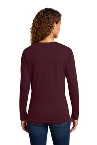 Port & Co Women's Long Sleeve Core Cotton Tee - Athletic Maroon Back