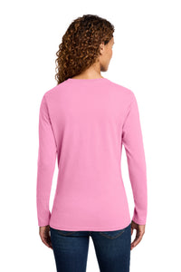 Port & Co Women's Long Sleeve Core Cotton Tee - Candy Pink Back
