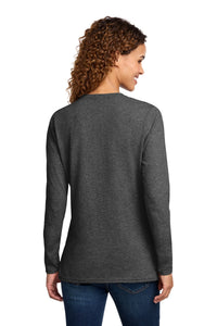 Port & Co Women's Long Sleeve Core Cotton Tee - Dark Heather Grey Back