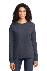 Port & Co Women's Long Sleeve Core Cotton Tee - Heather Navy
