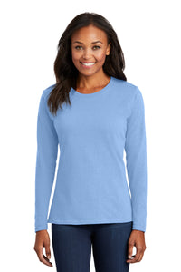 Port & Co Women's Long Sleeve Core Cotton Tee - Light Blue