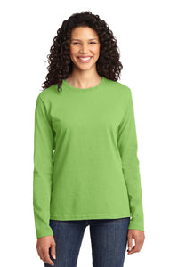 Port & Co Women's Long Sleeve Core Cotton Tee - Lime