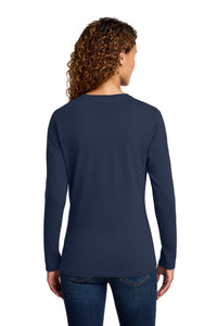 Port & Co Women's Long Sleeve Core Cotton Tee - Navy Back