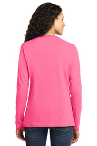 Port & Co Women's Long Sleeve Core Cotton Tee - Neon Pink Back