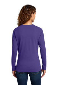 Port & Co Women's Long Sleeve Core Cotton Tee - Purple Back