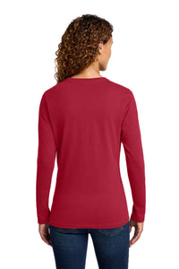 Port & Co Women's Long Sleeve Core Cotton Tee - Red Back