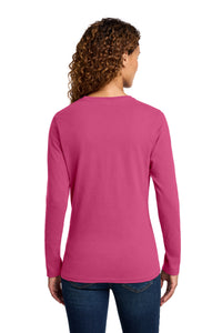 Port & Co Women's Long Sleeve Core Cotton Tee - Sangria Back