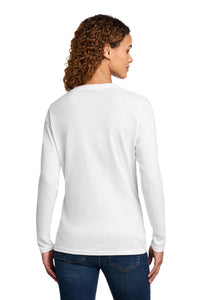 Port & Co Women's Long Sleeve Core Cotton Tee - White Back