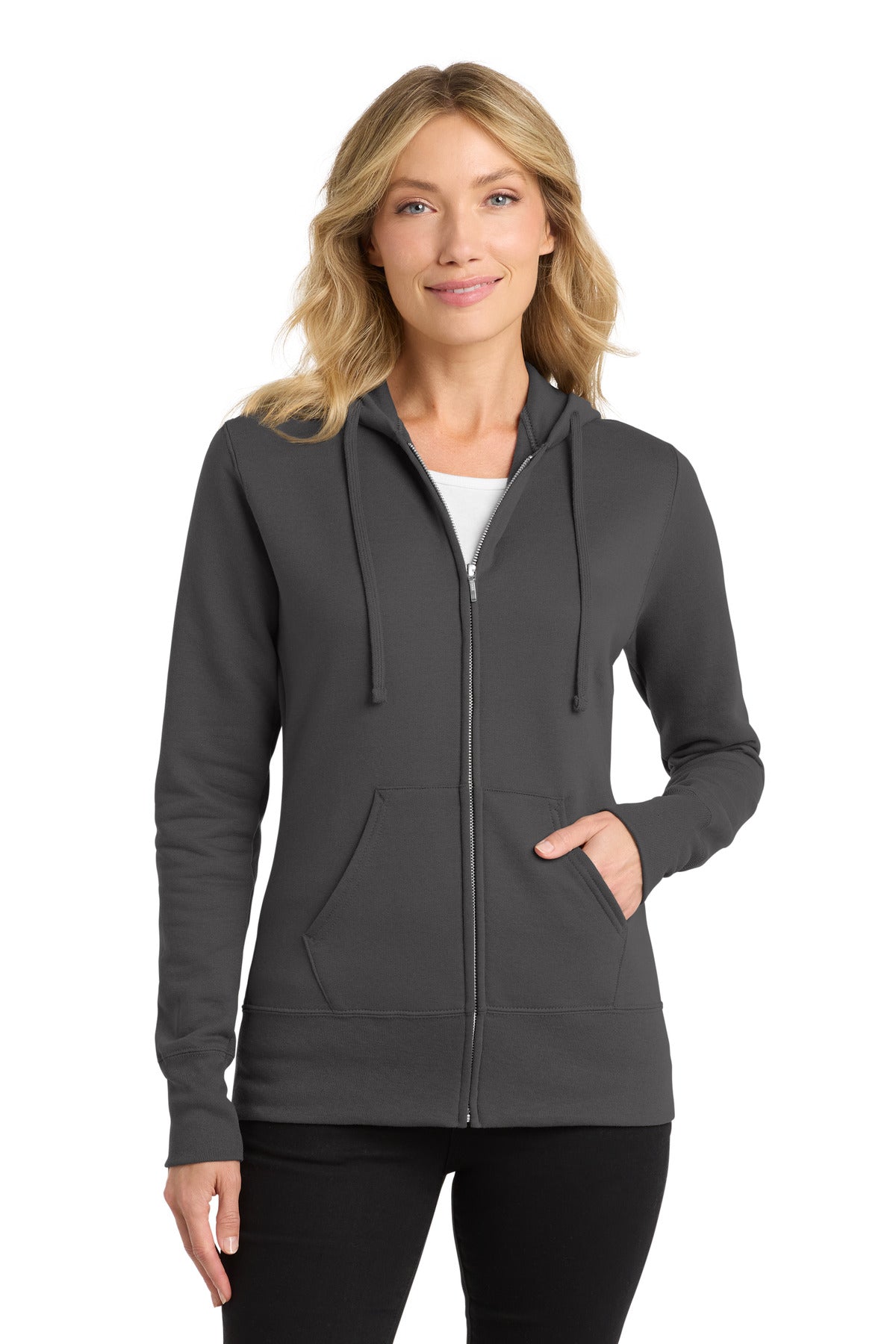 Port & Co Women's Core Fleece Full-Zip Hooded Sweatshirt - Charcoal